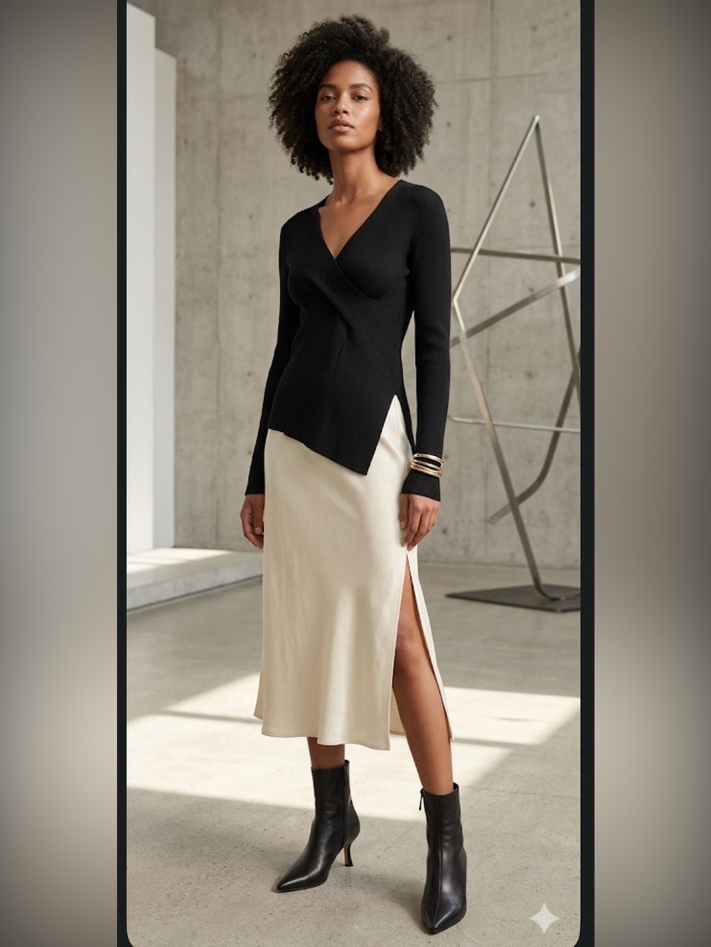 JNBY Fitted Long-sleeved Asymmetrical Black Sweater Size Medium Minimalist